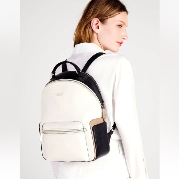 New Kate Spade Hudson Colorblock Large Backpack Pebble Leather Parchment Multi